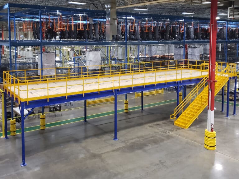 Steel Mezzanine Floor in Blue and Yellow Finish