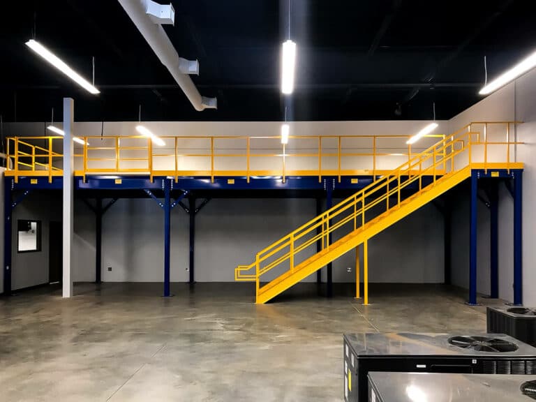 Mezzanine installed inside small commercial building