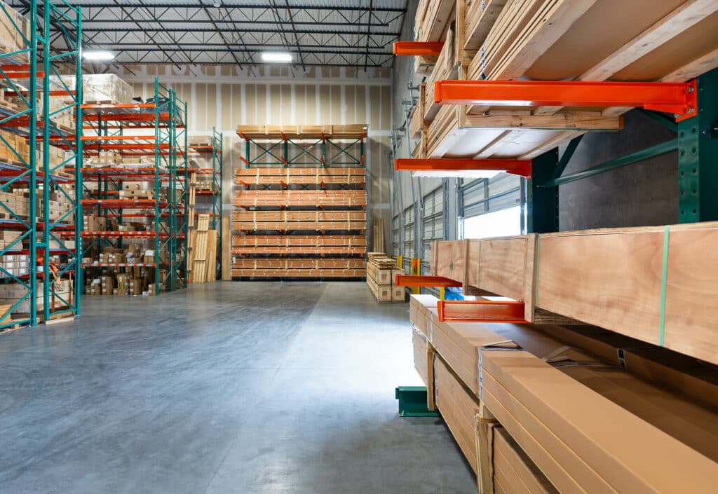 Cantilever racking inside warehouse