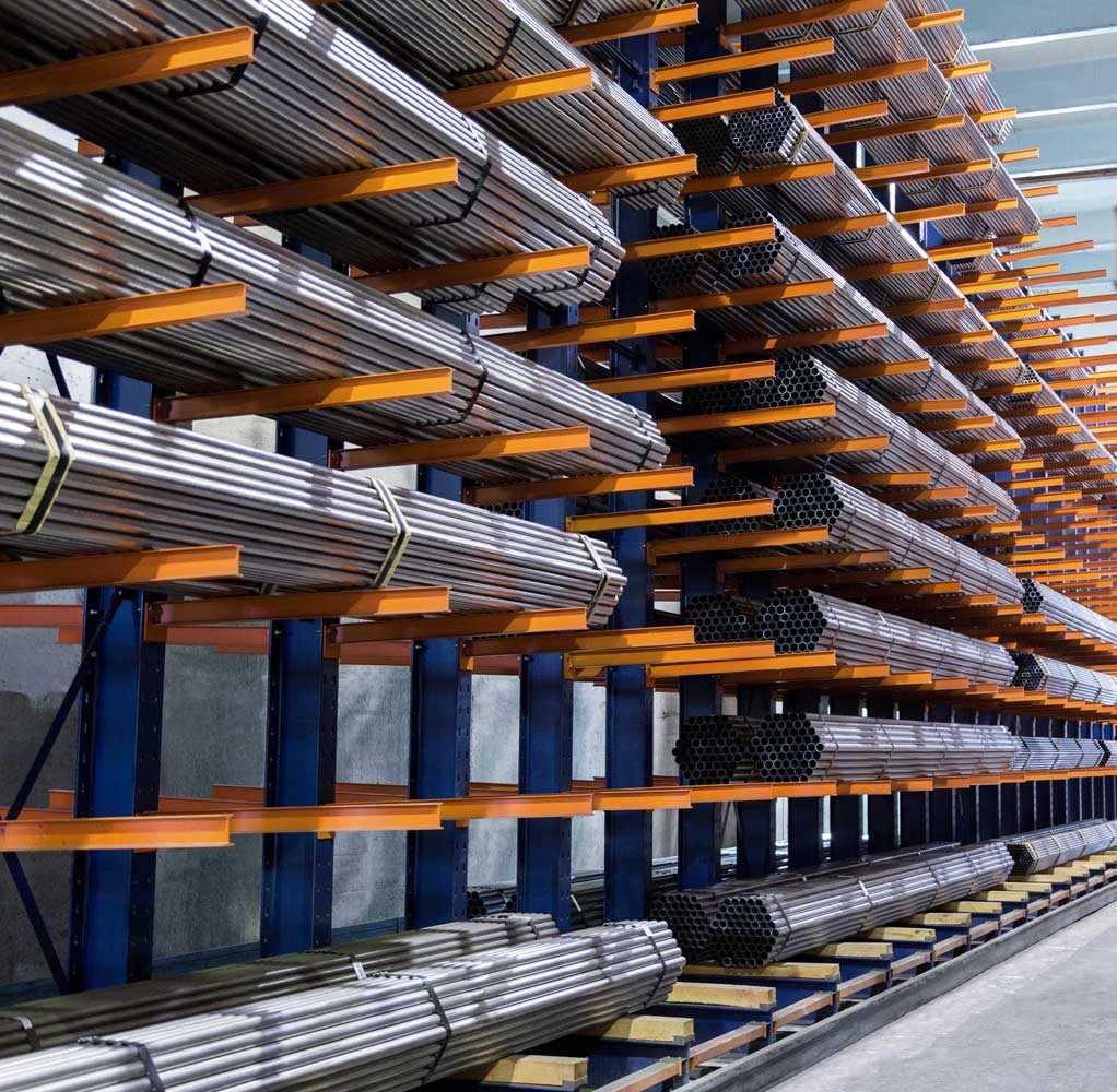Cantilever racking used to store steel pipes